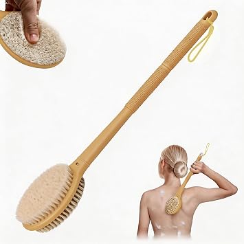elzle Spazzola Schiena Doccia 2in1 Setole Rigide Morbide | Manico lungo antiscivolo smontabile, uso bagnato/asciutto uomo donna anziani, spugna lava schiena con gancio appendibile
