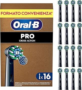 Oral-B Testine di Ricambio, Cross Action, Nere, 16 Ricambi | 16 Testine di Ricambio per Spazzolino Elettrico, Autentiche, Setole Angolate si Adattano a ogni Dente per Pulizia Profonda