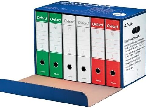 Esselte OXFORD BOX ITALIA Confezione da 6 Registratori con custodia G85, Meccanismo a Leva N.1, Formato Protocollo (23x33cm), Dorso 8 cm, Con Scatola Archivio in Cartone, Verde Bianco Rosso, 390785114