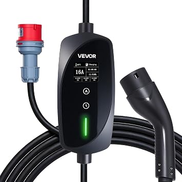 VEVOR Caricabatterie Portatile per Auto Elettriche Tipo 2, Colonnina Portatile Caricatore per Veicoli Elettrici Trifase Cavo Ricarica 8 m Spina CEE16 Schermo LCD, Stazione Ricarica per Auto Elettriche