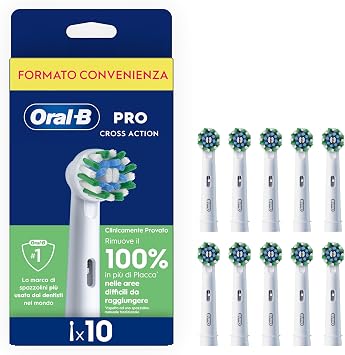 Oral-B Testine di Ricambio Pro Cross Action, Bianche, 10 Ricambi | 10 Testine di Ricambio per Spazzolino Elettrico, Autentiche, Setole Angolate che si Adattano a ogni Dente, Pulizia Denti