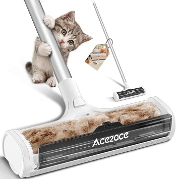 ACE2ACE Spazzola Peli Animali da Tappeti – Autopulente a Raccolta Autonoma | A3 PRO Spazzatrice per Tappeti con Manico Lungo 1.5m per Rimuovere Peli di Cane e Gatto da Moquette e Stuoie, Nero