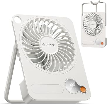 ORICO DoFan Ventilatore da Tavolo USB Batteria 3600mAh 3 velocità (dFAN1) | Supporto pieghevole a 180° da parete e scrivania, 3200 RPM, motore brushless e display LED per ufficio e casa