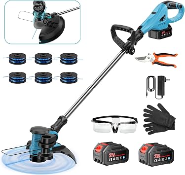 Tagliabordi e Decespugliatore 2-in-1 a Batteria – Ø 30cm, Leggero 2,3kg, Testa 90° – Adatto per Comuni Batterie 18V/21V, incl. 4 Bobine (L)