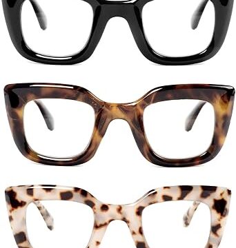 KoKoBin 3 Pack Occhiali da lettura quadrati da donna, Moda Cat Eye anti luce blu Computer Readers con cerniere a molla