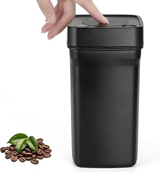 VINATO 1.2L Contenitore Caffè Ermetico Sottovuoto in Acciaio | Contenitore rettangolare per chicchi di caffè, caffè macinato, cacao e tè (Nero)