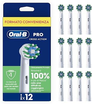 Oral-B Testine di Ricambio Pro Cross Action, Bianche, 12 Ricambi | 12 Testine di Ricambio per Spazzolino Elettrico, Autentiche, Setole Angolate che si Adattano a ogni Dente, Pulizia Denti