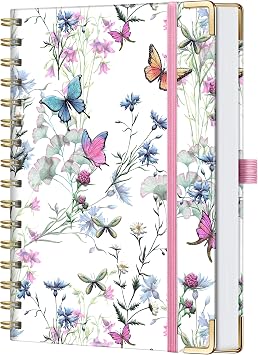 HwxBen Quaderno A5 con Spirale e Copertina Rigida – 176 Pagine, Carta Premium 100 g/m², Fiori della Vita, Chiusura Elastica, Porta Penna e Tasca Interna, Taccuino per Lavoro, Studio, Scrittura