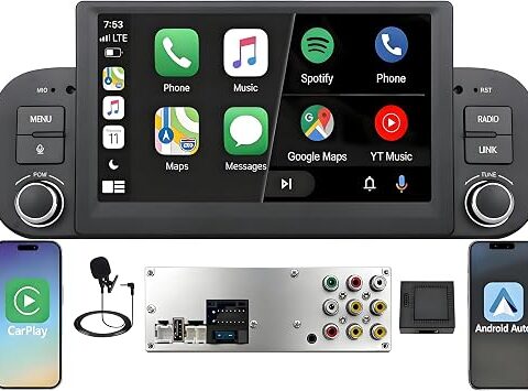 Schermo Autoradio CarPlay wireless per FIAT Panda 2013-2020 1 DIN Bluetooth | Sistema Linux,avvio rapido 2s,Plug&Play,CANBUS,Supporta telecamera posteriore e DAB+,comandi volante,DSP,RDS,USB,Android Auto
