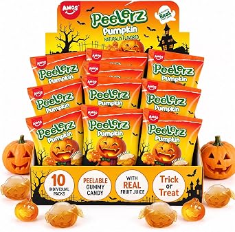 AMOS Peelerz Zucca da Pelare Caramelle Gommose Halloween 240g | Caramelle gommose da pelare con vero succo di frutta, perfette per feste e dolcetto o scherzetto di Halloween.