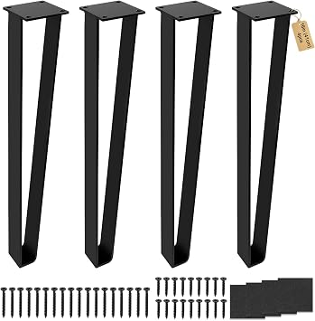 Supaway 4 Pezzi Gambe Tavolo Forma U Metallo Nero 16 Pollici / 41 cm con Protezione Pavimento & Viti, Acciaio Laminato a Freddo Gambe Mobili, DIY Gambe per Tavolino, Scrivania, Mobile, panca