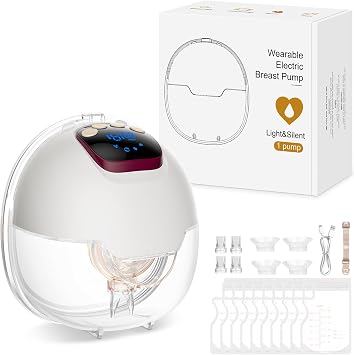 Tiralatte Elettrico Indossabile 4 Modalità e 15 Livelli Tiralatte Portatile con Display a LED, Senza BPA, Elettrico a Mani Libere con Flange da 18/20/22/24 mm (1 Pezzo)