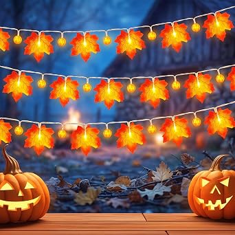 Neqraxis 2 Pezzi Foglie di Acero Luci, 3M 20 LED Addobbi Autunnali, Ghirlanda Autunnale per casa matrimoni feste casa camino Ringraziamento Decorazione Natalizie