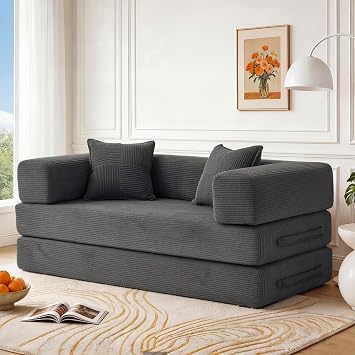 Vipbear Divano 2 Posti Senza Ossa, 160 cm, Cordino Premium, Modulare, Estensibile, 5-in-1, Divani e Poltrone Versatili per Spazi Compatti, Grigio