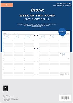Filofax Agenda 27-68714, formato A4, settimana su due pagine, 5 lingue