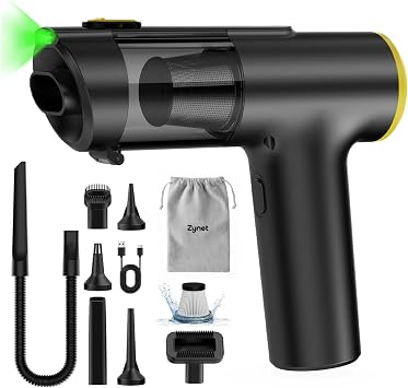 Zynet V5 Aspirabriciole Senza Fili 28000Pa 7 in 1 60 Min Aspirapolvere Auto | Aspirapolvere Portatile con Aspirazione/Soffiaggio/Gonfiaggio, Aspirapolvere per Auto, Casa, Ufficio e Peli di Animali