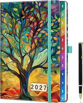 HwxBen agenda 2027 settimanale verticale A5 in italiano (gen. – dic.) | Grigio ardesia scuro schede mensili colorate, portapenne elastico, 2 segnalibri, passante per penna, tasca interna