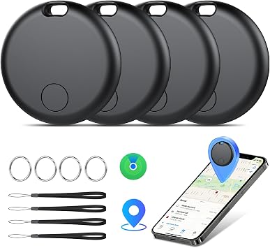 Smart Tracker Tags 4 Pezzi, Funziona con Apple Dov’è (Solo iOS), Localizzatore Bluetooth Trova Oggetti 365 Giorni, Batteria Sostituibile, Impermeabile IP67, Chiavi/Portafoglio/Bagagli/Valigie