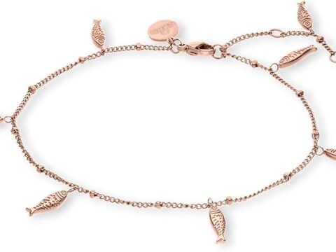 Purelei Cavigliera da donna Vitamina Sea Cavigliera regolabile in acciaio inox con piccoli ciondoli a forma di pesce, cavigliera estiva per spiaggia, vacanze e sandali, 21-25 cm, idea regalo
