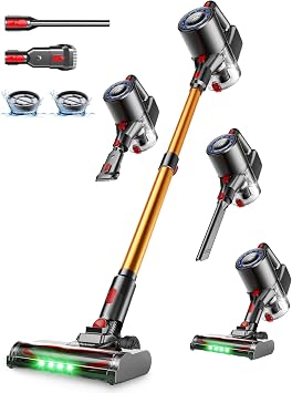 Bithome Z6PRO Aspirapolvere Senza Fili 40KPa 55 Min, Motore Brushless 500W | Scopa Elettrica senza Fili con LED Verde, Filtro HEPA H12, Ricarica Type-C, SENZA Alimentatore, per Peli di Animali/Casa/Auto