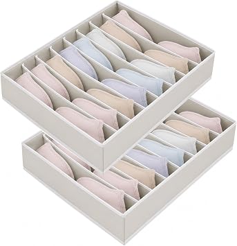 AiQInu Organizer Cassetti per Reggiseni, 2 Pcs Organizzatore Cassetti Intimo Pieghevoli con 8 Scomparti,Organizer Armadio Biancheria Intima Divider Tessuto per Riporre Reggiseni,Calze e Cravatte