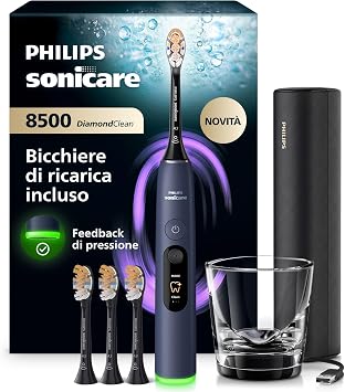 Philips Sonicare Next-Generation DiamondClean 8500 Spazzolino elettrico – con Feedback di pressione, 18 impostazioni, blu scuro, HX8515/13