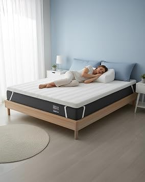 ONNUVO Topper Memory Foam Matrimoniale 160×190 cm, Sfoderabile, Altezza 8 cm, Lavabile In Lavatrice, Alta Densità, Rivestimento Morbido, 4 Angoli Elastici, Bambù, MARCHIO ITALIANO