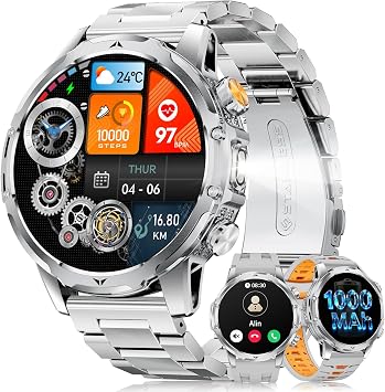 LIGEMI Orologio Smartwatch Uomo con Chiamata e Risposta, Torcia/1000mAh Batteria, 1.53” HD Militare Smartwatch Uomo, 120+ Modalità Sportive, SpO2, Sonno Cardiofrequenzimetro per Android iOS