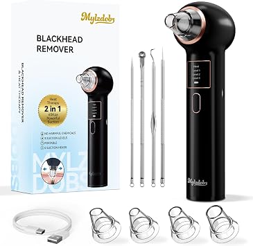 Aspiratore Punti Neri 5 Testine per Pulizia Viso Rimozione Punti Neri Nero | 3 Livelli di Aspirazione, Ricarica USB, Per Tutti i Tipi di Pelle,Set di strumenti per la rimozione dei punti neri