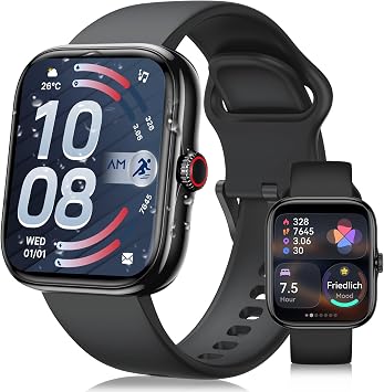Motast Smartwatch Uomo Donna, Chiamate Bluetooth e Assistente AI, 1.85″ Orologio Intelligente con Monitoraggio Salute HRV, Sonno, SpO2 Stress, 130+ Sportive Fitness Tracker, Impermeabil IP68, Nero