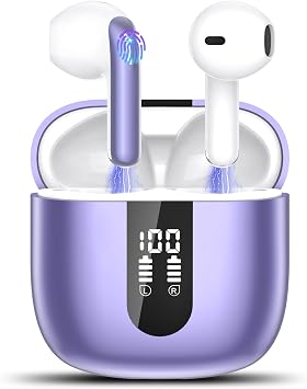 Cuffie Bluetooth, Auricolari Bluetooth 5.4 Stereo HiFi con 4 ENC Mic,Cuffie Wireless con LED Display 50 Ore, Cancellazione Rumore Cuffiette Bluetooth,Touch Control,IP7 Impermeabile Auricolari Wireless
