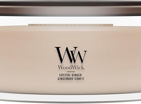 WoodWick Candela profumata Ellispe con stoppino crepitante | Crystal Ginger | Durata della fragranza: fino a 50 ore