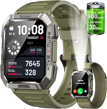 Smartwatch Uomo, 2.01″ Orologio Smartwatch con Torcia, Bussola, Orologio Intelligente con Effettua/Risposta Chiamate, 120+ Modalità Sport, Smart Watch Cardiofrequenzimetro/SpO2/Sonno,Impermeabile IP68