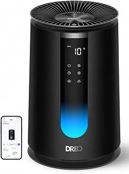 DREO Purificatore Aria Camera 195 m³/h CADR, 338S Puri Ficatore Aria, 3-in-1 HEPA Filtro, 4 Modalità, 4 Velocità, display AQl, Sensore PM2.5, Modalità Auto, Cuscino Aroma, Wi-Fi/Controllo Vocale