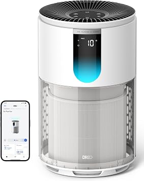 DREO Purificatore Aria Camere 109 m², Contro Odori, Polline e Fumo, Verificato AHAM, Filtro HEPA 3 in 1, Sensore PM2.5, Monitor di Qualità dell’aria, Wi-Fi, Alexa