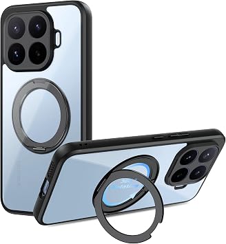 Rojeuinn cover per protettiva Xiaomi 17T 5G,Custodia per PC di Alta Qualità con Cavalletto Girevole a 360° e Ventosa Magnetica, Antigoccia, Antiurto, Anti-Impronte -Trasparente