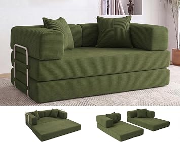5-in-1 Divano a 2 posti, 160cm Sofa Bed funzione letto divano a pavimento | Divano 2 posti disossato schiuma ad alta densità pet-friendly boneless couch, per camera compatta, senza montaggio