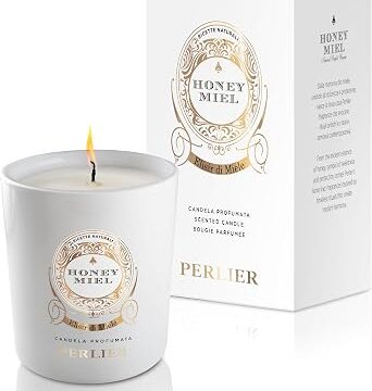 Perlier Honey Miel Candela Profumata Elisir di Miele 160 g, Cere Naturali, Bicchiere Bianco Lucido, Fragranza Dolce