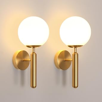 Goeco 2 Pezzi Applique da Parete Interno 15CM E27 di Sfera Vetro, Oro | Lampada da Parete Moderna, Creative Lampada a Muro per Camera da letto, Soggiorno, Corridoio, Senza Lampadina