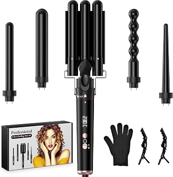 OHFAMO Ferro Arricciacapelli 5 in 1, Piastra Onde per Capelli con 5 Testine Intercambiabili, Ferro Capelli in Ceramica con Temperatura Regolabile, Riscaldamento Rapido, Ferro 3 Barili per Ricci e Onde