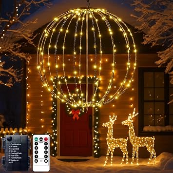Luci Natale Esterno a Batteria, Sfere Luminose LED 30cm, Bianco Caldo