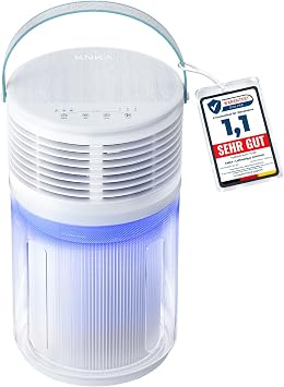 KNKA Purificatore d’Aria HEPA, Polline & Allergeni, Compatto, Bianco | purificatore aria HEPA, CADR 100 m³/h, 4 velocità, timer 2/4/8 h, luce blu-viola, Aromabox, silenzioso & portatile