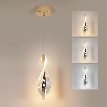 Comely Lampade a Sospensione LED 12W Spirale con Foglia Oro Acrylic | Moderno Disegno 3000K/4500K/6500K Cavo Regolabile Illuminazione a Sospensione per Cucina Isola Camera da Letto