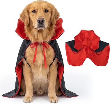 QEEYON Mantello da Vampiro – Costume di Halloween per Cani e Gatti, L | Colletto alto e Spalline Elastiche. Adatto a Cani di Taglia Grande per Halloween, Festival e Servizi Fotografici, 60 cm