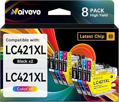 LC421XL Cartucce LC421XL Compatibili per Brother LC421 XL LC 421 XL | Compatibili per Brother DCP-J1050DW Patronen, DCP-J1140DW, MFC-J1010DW, DCP-J1800DW, 8er LC421XL Value Pack(BK C M Y)