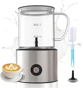 Montalatte Elettrico 4 in 1, Montalatte Induzione 500ML Freddo e Caldo con Vetro Visibile Graduazione, Automatici, Silenziosa, Lavastoviglie per Cappuccino, Caffè, Latte (Argento)