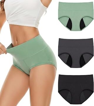 LOFIR Mutande Mestruali Donna bambù: Lavabili Antiperdita 50 ml 3 Pezzi | Slip Ciclo a Vita Alta Flusso Abbondante Intimo per Postparto & Ragazza Notte e Uso Quotidiano