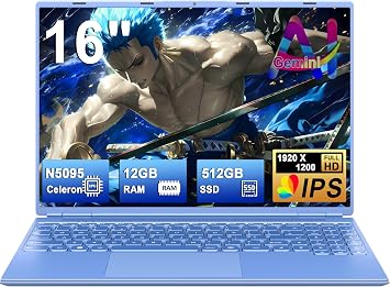 NOTODD PC Portatile Laptop 16 Pollici Notebook Blu Win 11 Pro | Portatile 12+512GB 1TB SSD Espansione丨Supporto 5G WIFI丨Ventola di Raffreddamento丨1920 * 1200 2K Schermo Doppio