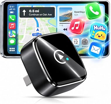 LAMTTO Adattatore CarPlay Wireless 2026 per AppIe CarPlay/Android Auto 4 in 1 USB A/C Trasforma via Cavo in Wireless, Plug&Play Mini Car Play Dongle Compatibile con Auto Dal 2016 e iOS10+/Androird11+