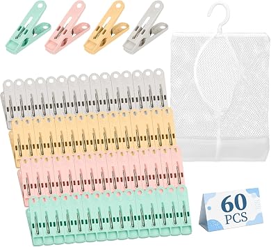 Alyvisun 60 Mollette da Bucato con Sacchetto e Molle Resistenti | mollette per telo mare, mollette per alimenti da cucina, mollettoni per teli mare